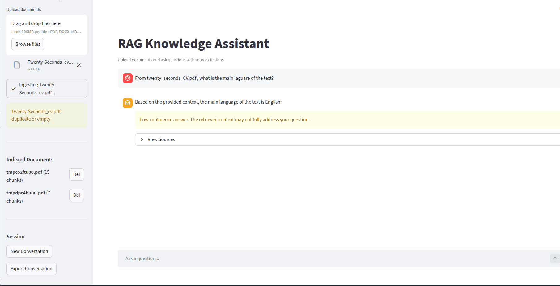 RAG Knowledge Assistant - Chat Interface & Document Ingestion